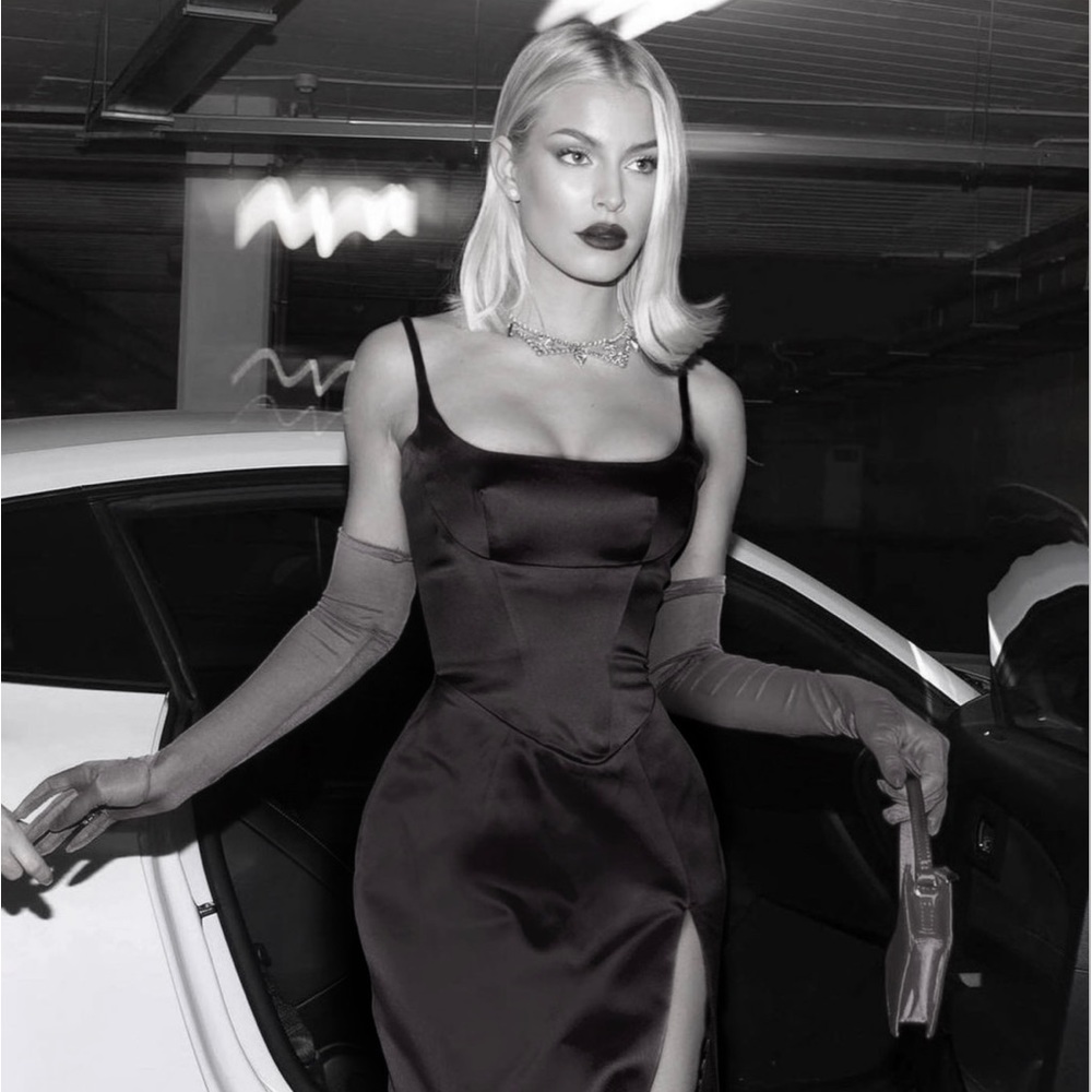 House of CB Black Satin Casimira Midi Dress